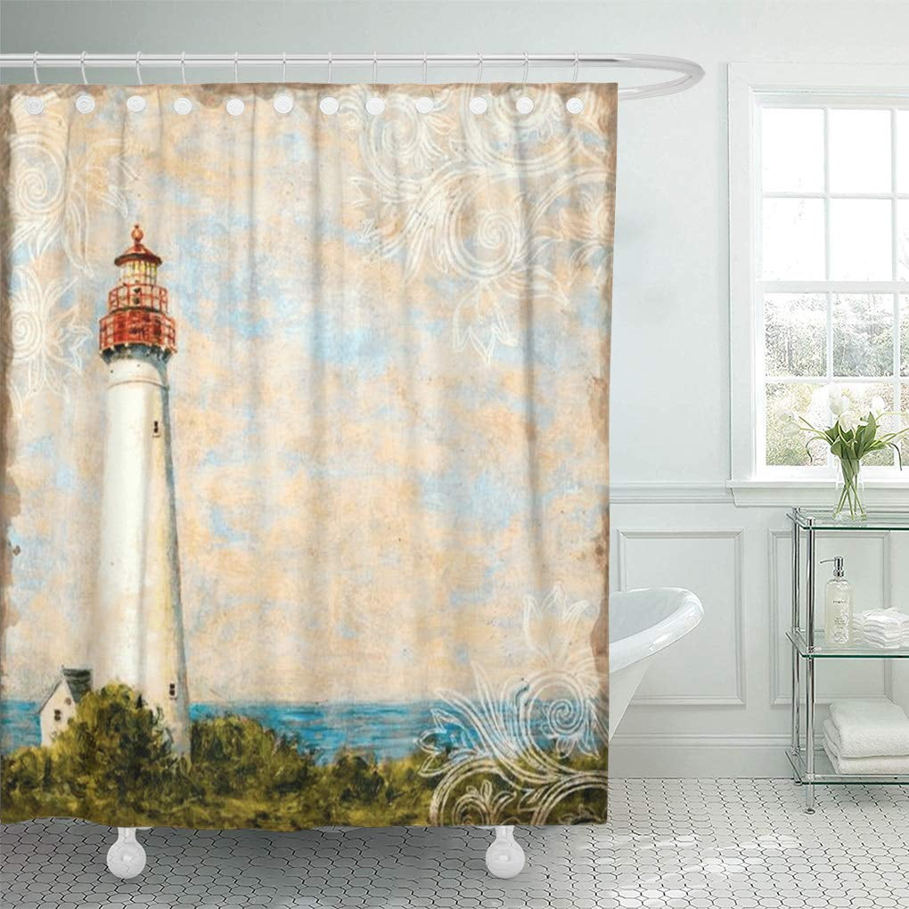Details about   Sailboat and Lighthouse Shower Curtain Bathroom Decor Fabric & 12hooks 71in