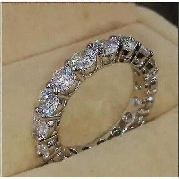 Full Eternity Band Ring 2CT Round Cut Lab Created VVS1/D Diamond 14K White Gold Plated 925 Silver