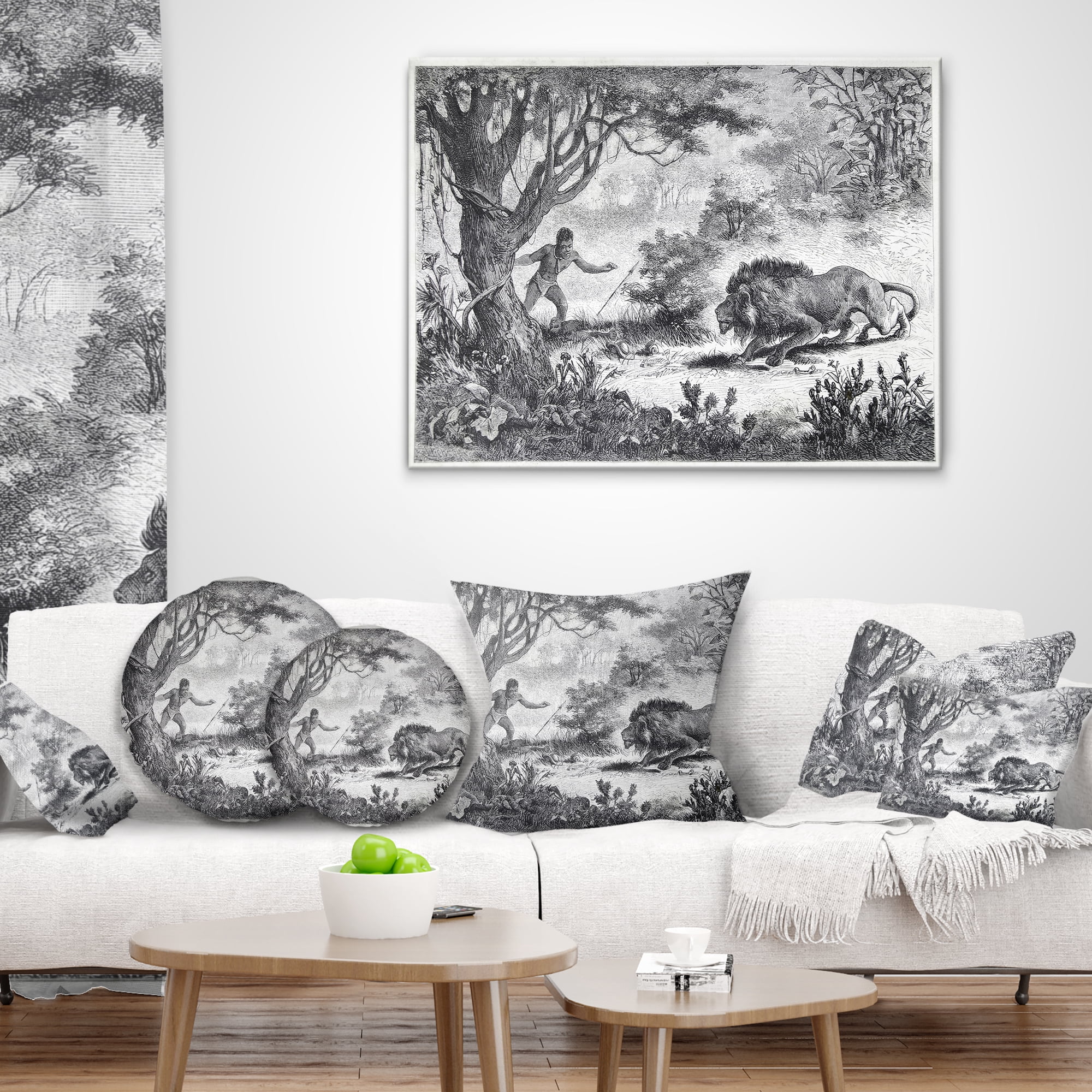 Designart Lion Eating Man - Animal Throw Pillow - 18x18