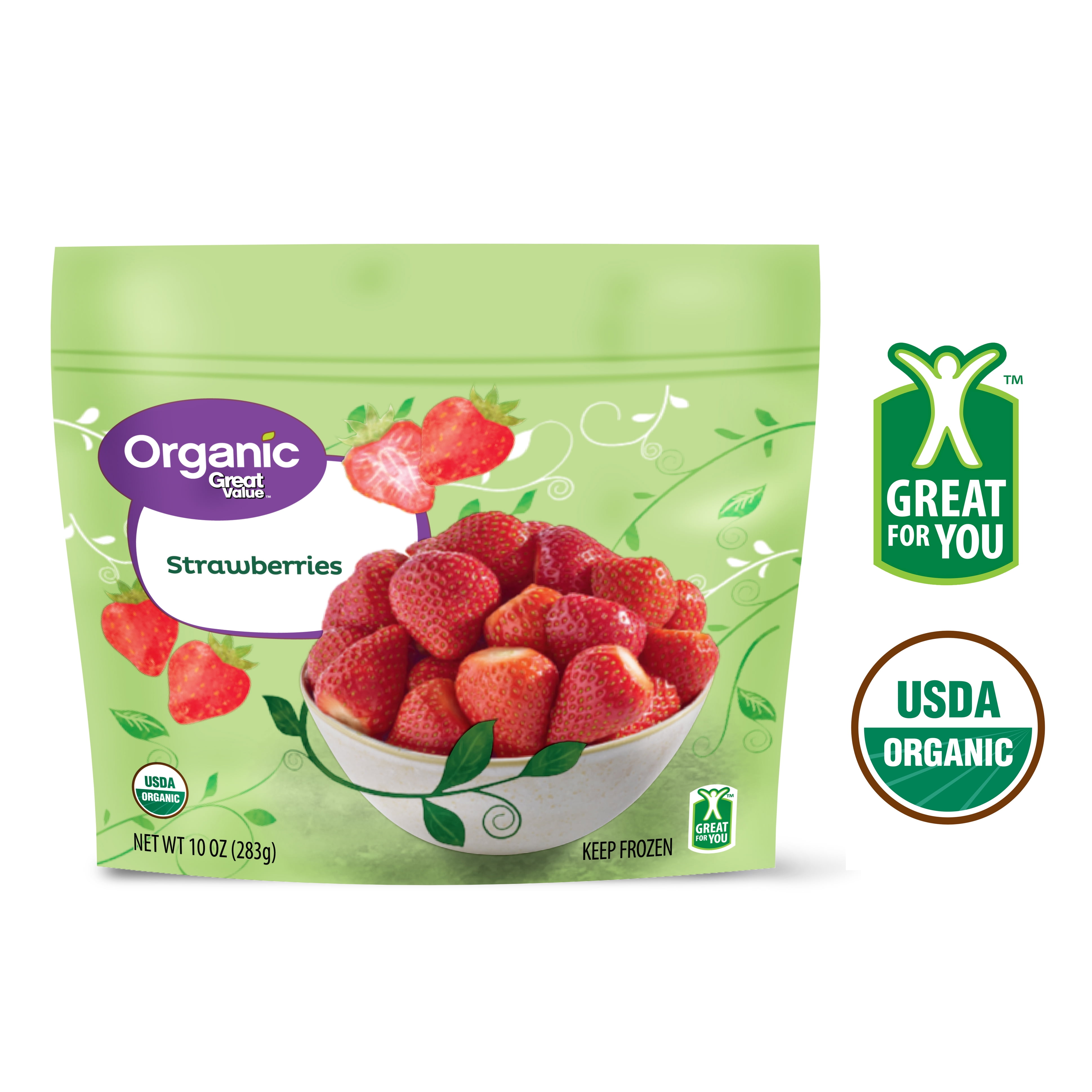 Great Value Organic Whole Strawberries, 10 oz (Frozen)
