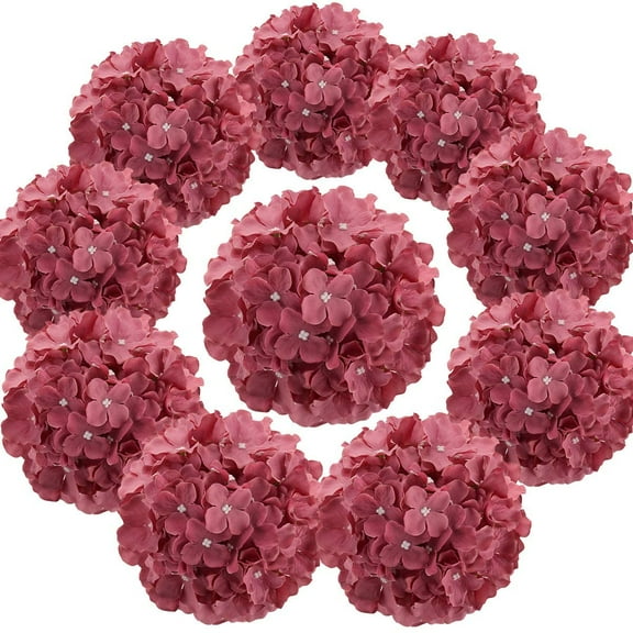 Silk Hydrangea Heads Artificial Flowers Heads with Stems for Home Wedding Decor,Pack of (Mauve)