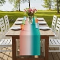 thumbnail image 4 of Teal Pink Ombre Burlap Cotton Table Runner 16x72 Inches Long, Modern Gradient Abstract Art Farmhouse Table Runners, Outdoor Dining Tablecloths Decor for Baby Shower/Party/Wedding, 4 of 8