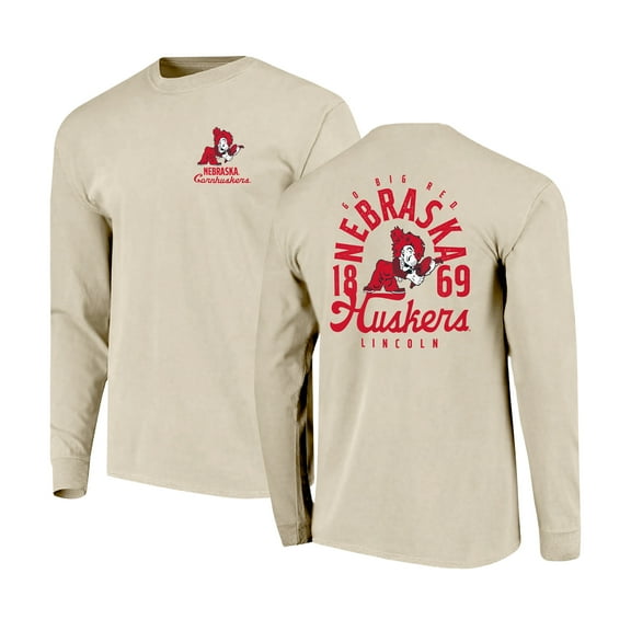 Men's Natural Nebraska Huskers Comfort Colors Mascot Overlay Long Sleeve T-Shirt