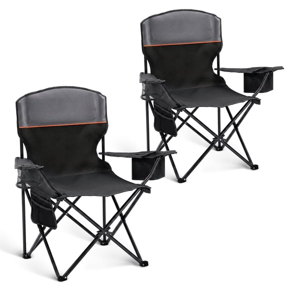 Sophia & William Camping Chairs 2 Pack Portable Outdoor Folding Chairs with Cooler Bag & Side Pocket, Black