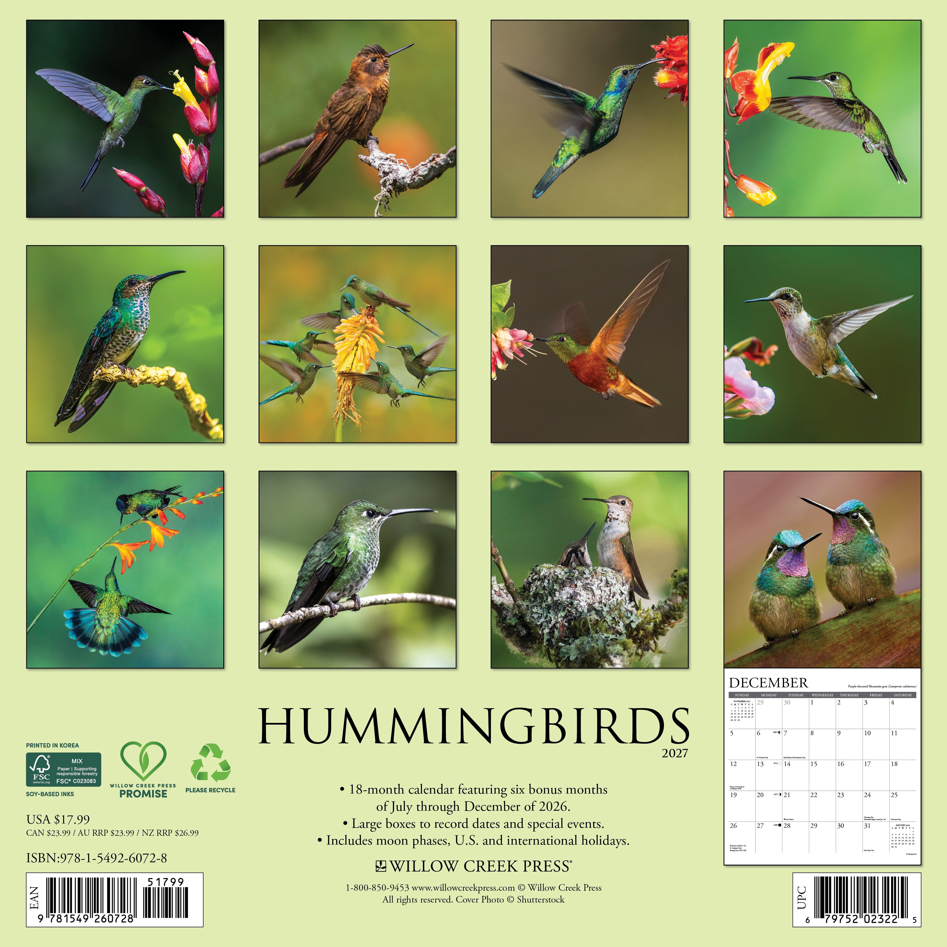 Willow Creek Press, Hummingbirds 2027 Wall Calendar