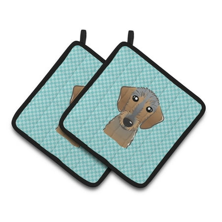 

Carolines Treasures BB1171PTHD Checkerboard Blue Wirehaired Dachshund Pair of Pot Holders 7.5HX7.5W multicolor