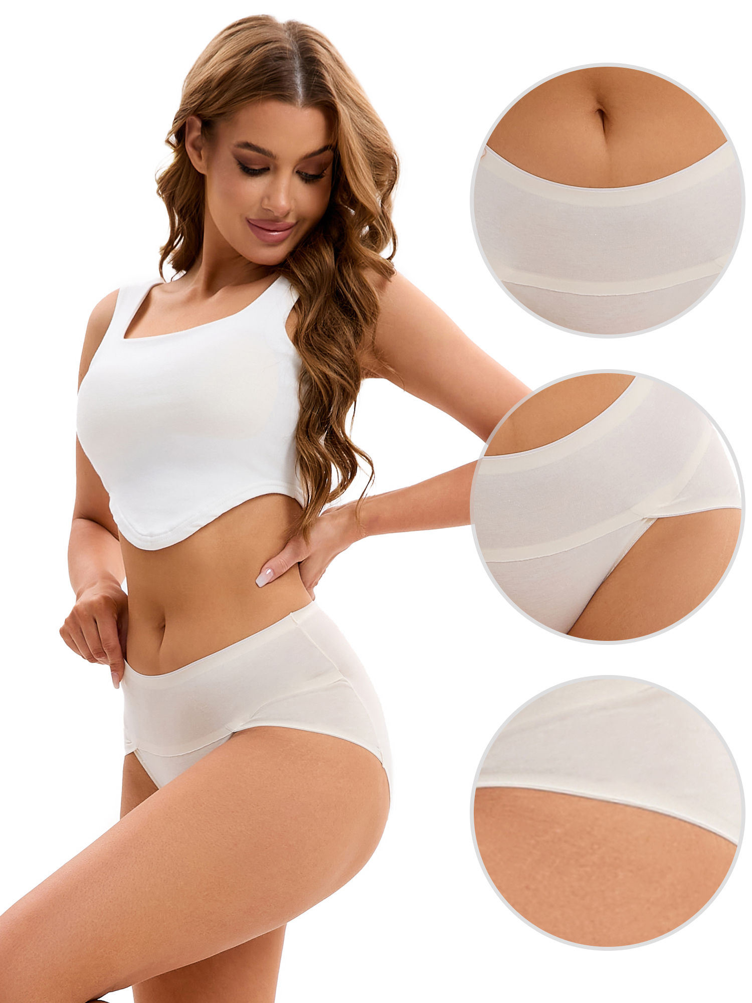 Unique Bargains Women's Hi-Cut High Waist Briefs Breathable Panties Underpants XL Beige