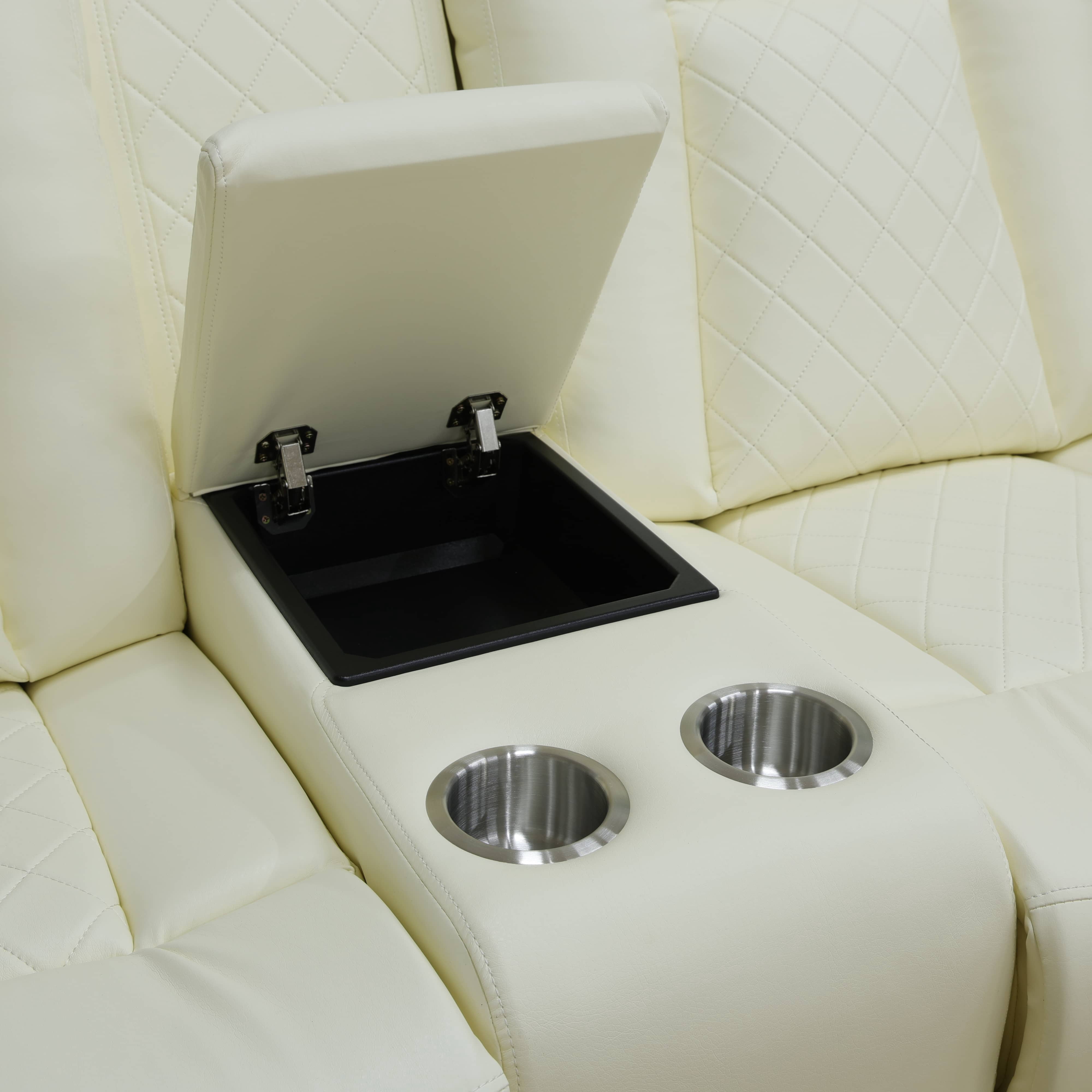 TrumanPick Power Air Leather Recliner Sofa Set with LED Lights Couches for Living Room with USB Port, Cup Holders, White