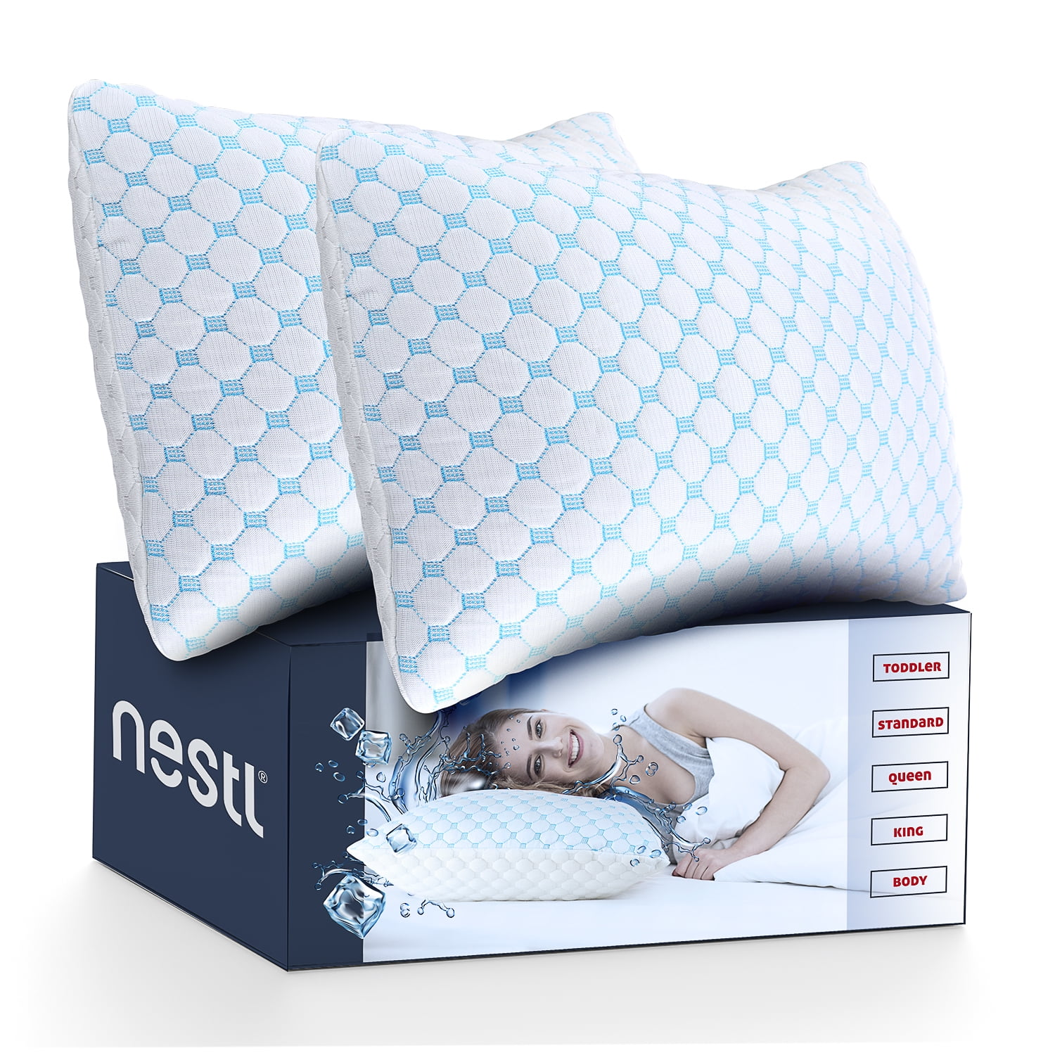2 Pack Gel Memory Foam Bed Pillow Temperature Regulating Comfort Standard New 