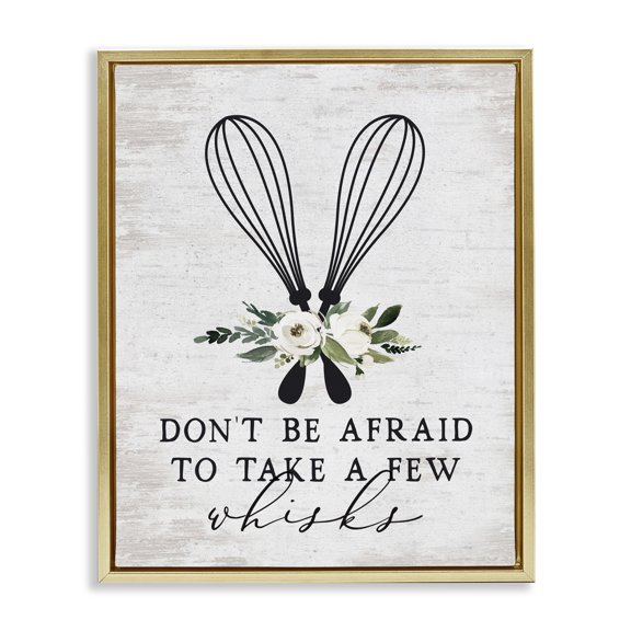 Stupell Industries Traditional Take A Few Whisks Phrase Gold Floating Frame Canvas Art, 17 x 21, by Lettered and Lined