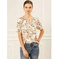 thumbnail image 3 of Allegra K Blouse Women's Size XL Floral Ruffled Short Sleeve Mock Neck, 3 of 5