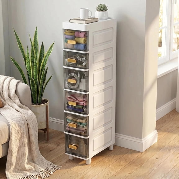 HEMXSZH 6-Tier Stackable Storage Drawer Cabinet, Durable Plastic with Dustproof Design, White & Gray