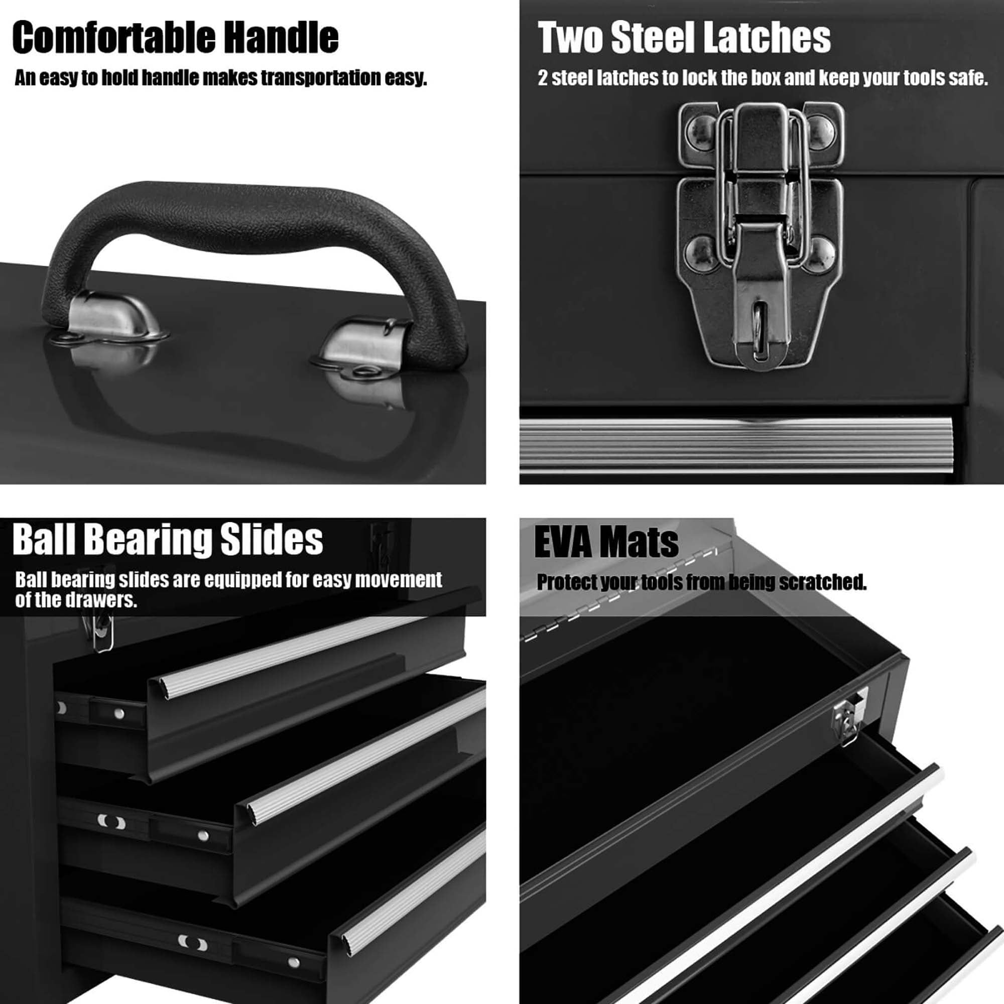 Costway Portable Tool Chest Box Storage Cabinet Garage Mechanic Organizer 3 Drawers Black
