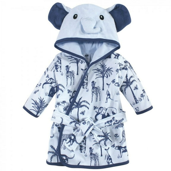 Hudson Baby Infant Boy Cotton Rich Bathrobe, Blue Elephant, 0-9M