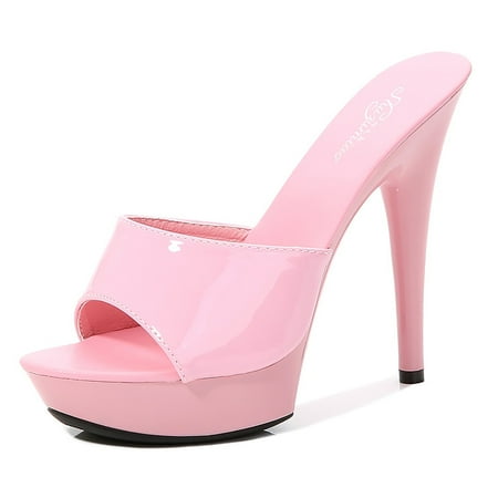 

Cathalem Slip On Slippers Women Fashion Versatile High Heels Slim Heels Fashion Female Sandals for Women Casual Summer Pink 7.50