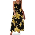 thumbnail image 1 of Vestido largo elegante con hojas barrocas y estampado floral dorado, escote en V, estilo bohemio, para playa, con tirantes, estético, de gran tamaño, 1 of 7