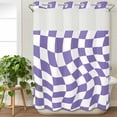 thumbnail image 3 of Purple White Checkered No Hook Shower Curtain Waterproof, Bathroom Curtains with Snap in Liners and See Through Top Window, Modern Irregular Geometric Hotel Style Bathtub Curtains Shower 60"Wx72"L, 3 of 8