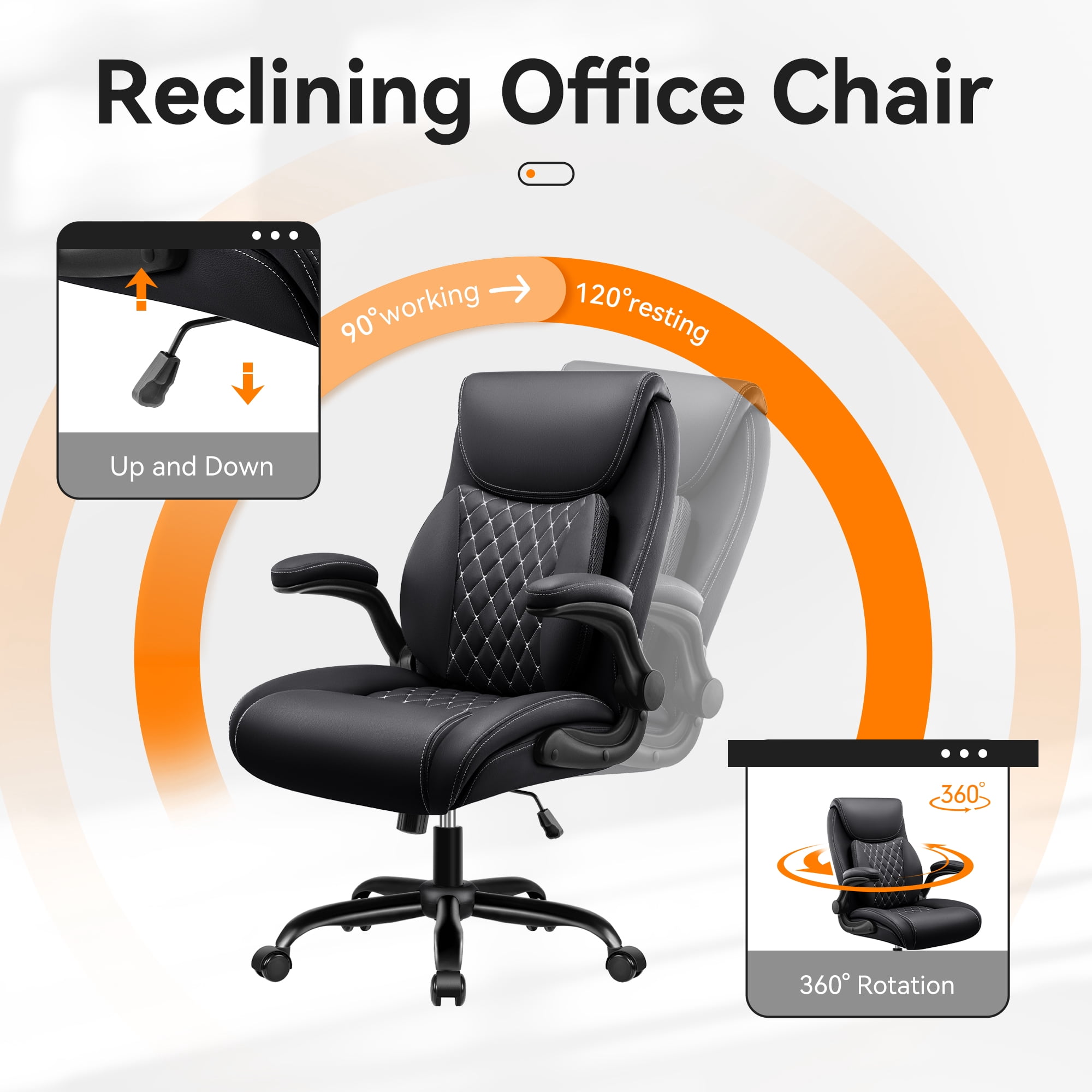 COOLHUT Big and Tall Office Chair 500LBS Wide Seat Ergonomic Computer Desk Chair, High Back Executive PU Leather Chair, Adjustable Armrest and Lumbar Back Support Office Chair, Black