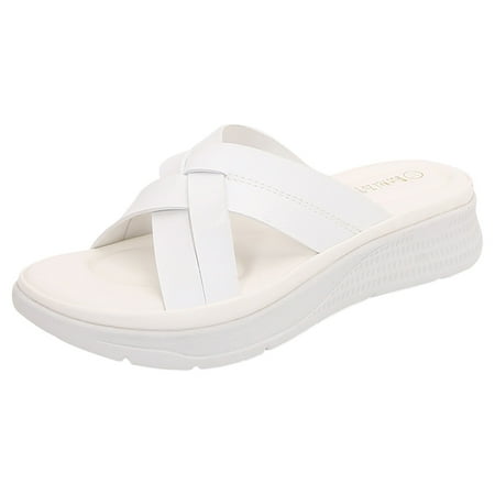 

PEASKJP Summer Sandals for Women Trendy Women s Braided T-strap Thong Slip On Flat Sandals With Elastic Brand Roman Gladiator Fashion Flip Flop Shoes (White 7)