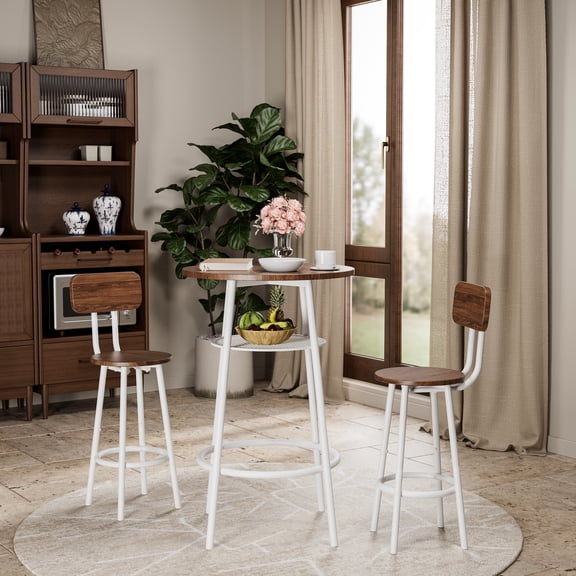 3-Piece Bar Set—Modern Pub Table & 2 Stools with Backrests, Storage Shelf