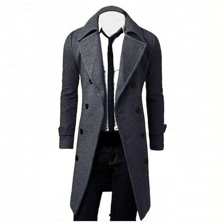 Zip Trench Coat for Tall Men in Black 2XL / Tall / Black