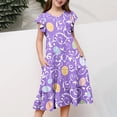 thumbnail image 5 of hengsof Girls Easter Holiday Tiered Dress for 4-15 Years Old Short Sleeve Flutter Sleeve Round Neck Printed Belted Waist Sundress Spring Party Dress, 5 of 5