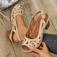 thumbnail image 2 of Women's Sandals Chunky Heel Gladiator Open Toe Casual Daily Solid Color Peep Toe Women Footwear Comfortable Walking Beach Sandals for Women Khaki 6.5, 2 of 8