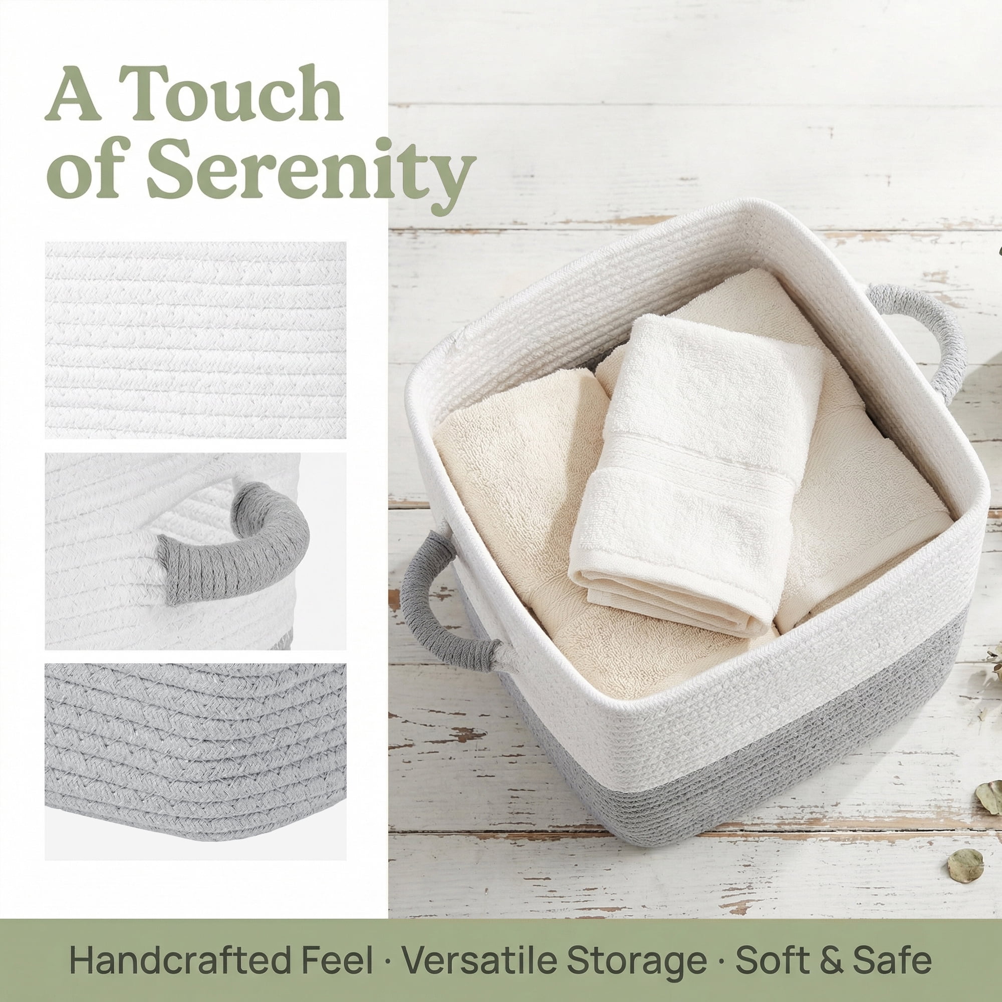 Unique Bargains Woven Storage Basket Shelf Closet White Grey 11*11*11in