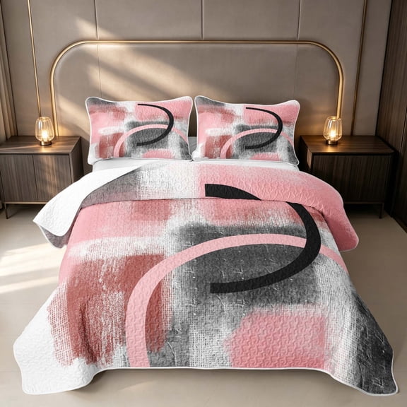 Erosebridal Pink Gray White Twin Quilt Set, Ombre Plaid Twin Coverlet Set, Pink Reversible 2-Piece 1 Bedspread and 1 Pillowcase