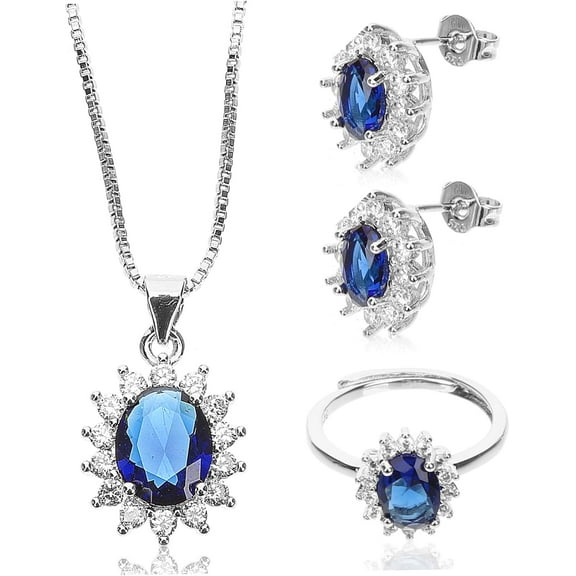 1set Quality Fashion Crystal Jewelry Set Sapphire Necklace Earrings and for Women for Weddings Engagements and Special Occasions[q955]