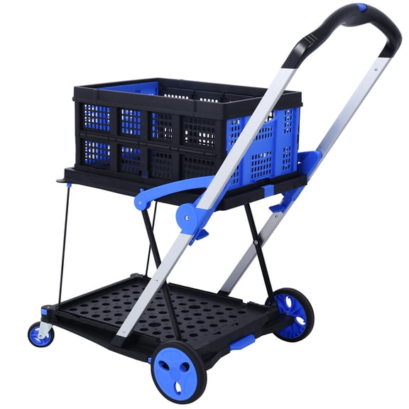 Collapsible Utility Cart Multi Use Functional Collapsible Shopping Carts 2-Tier Collapsible Shopping Cart with Baskets Carrito para Supermercado con Ruedas