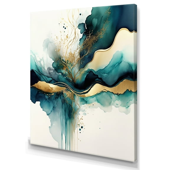 Designart Teal And Gold Abstract Expression III Canvas Wall Art