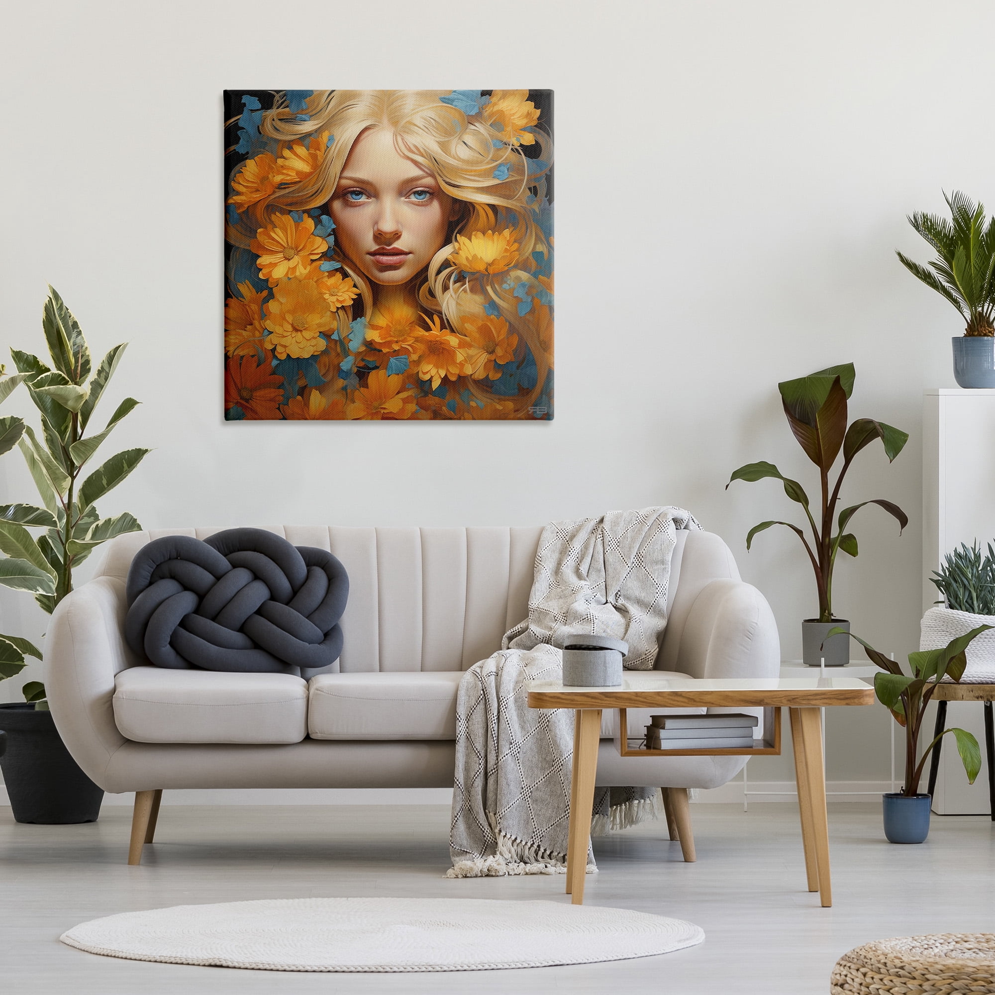 Stupell Industries Girl with Cascading Flowers Botanical & Floral Painting Gallery Wrapped Canvas Art Print Wall Art, 36 x 36