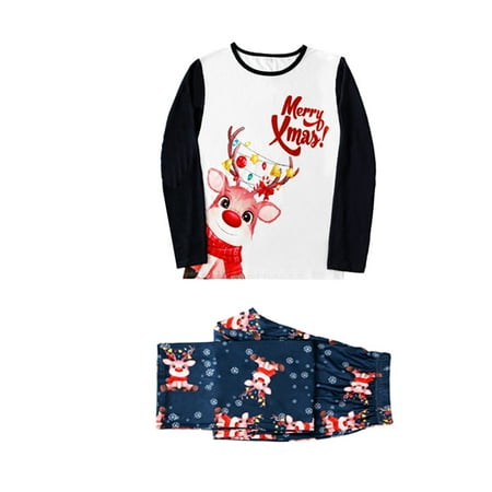 

XIAOFFENN Parent-child Warm Christmas Set Printed Home Wear Pajamas Two-piece Mom Set