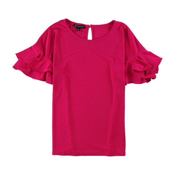 INC Blusa de manga con volantes para mujer, rosa, XS