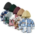 thumbnail image 4 of Esaierr Toddler Kids Boys Plaid Shirt Hooded Shirt Newborn Long Sleeve T-Shirt Tops Cotton Autumn Winter Coat for 6M-9Y, 4 of 5