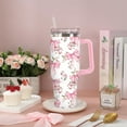 thumbnail image 4 of 40oz Coquette Pink Bow Tumbler with Handle Lid and Straw Watercolor Floral Bowknot Tumbler Pink White Flower Stainless Steel Cup for Women Friend Holiday Birthday Travel, 4 of 6