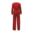 thumbnail image 6 of Jumpsuit Women Long Sleeve Sparkly Jumper V Neck Belted Wide Leg Pants Sets Evening Jumpsuit,Red Polyester Jumpsuit For Women L, 6 of 7