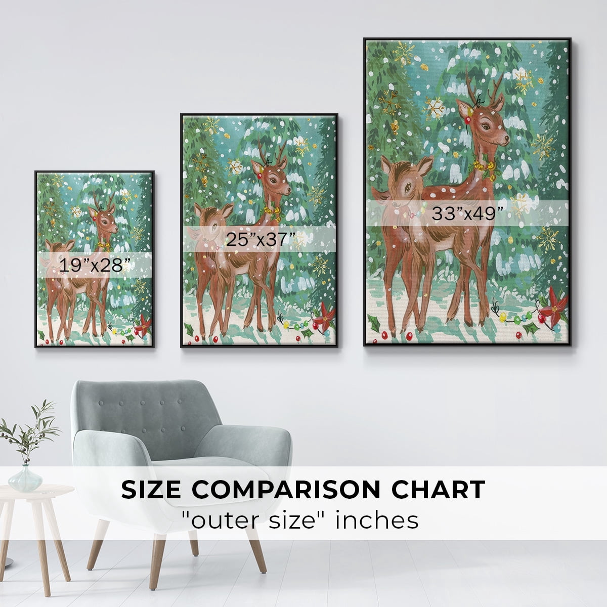 Doe and Fawn II - Framed Gallery Wrapped Holiday Canvas - 27 x 41 - Black Frame