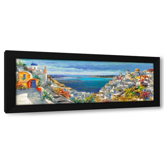 Luigi Florio 14x7 Black Modern Wood Framed Wall Art Titled - Santorini