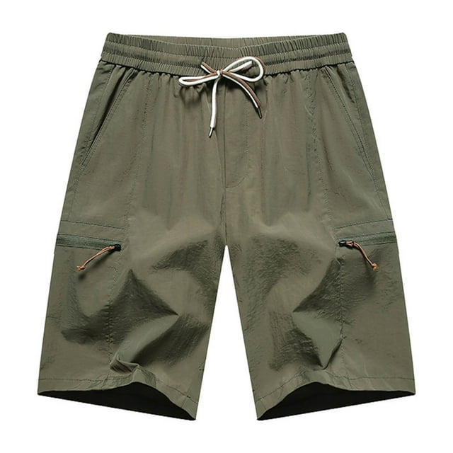 ohmzyzo Mens Casual Summer Beach Shorts Elastic Waist Drawstring Lightweight Athletic Shorts with Zipper Pockets