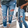 thumbnail image 3 of Bigersell Butt Lifting Jeans Jeggings Clearance Ladies Jeans High Waisted Flare-Leg Denim Pants Button Closure Washed Ripped Pull On Jeans Female Fitted Mid Waist Long Pants Style J-239 Blue XL, 3 of 6