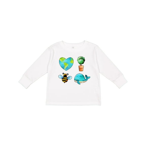 Inktastic Earth Day Plant a Tree Save the Bees Save the Seas Love Your Mother Boys or Girls Long Sleeve Toddler T-Shirt