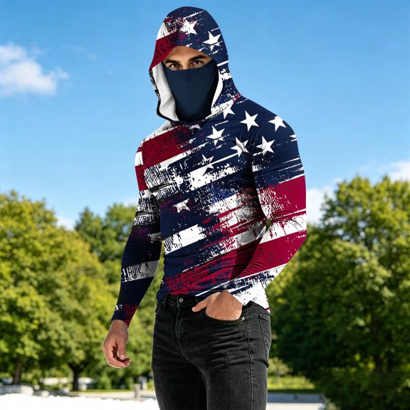 Yaoyar Sun Protection Hoodie for Men Fashion Graphic Shirt with Mask Long Sleeve Breathable Shirts Slim Fit Tops 2026