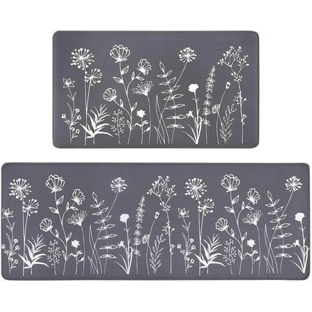 Kitchen Mats 2 Pcs Anti Fatigue Cushioned Non-Slip Washable Farmhouse Kitchen Rug Waterproof Comfort Standing Ergonomic Runner Rug for Kitchen Laundry Office Sink Home