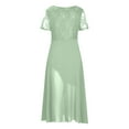 thumbnail image 5 of Bigersell Formal Dress Women V-Neck Short Sleeve Lace Chiffon Mesh Waist Vacation Dresses Female Regular Mid Length Wedding Guest Dresses A-1-Green M, 5 of 6