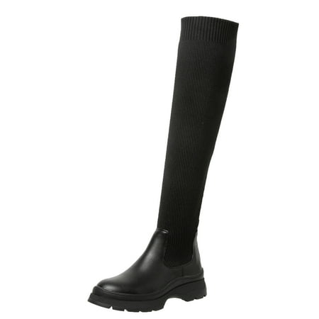 

PLLFRLRT Knit Over the Knee Boots for Women Black Platform Boots Thigh High Tall Boots Long Boots Stretch Platform Block Heel Boots(Black 8)