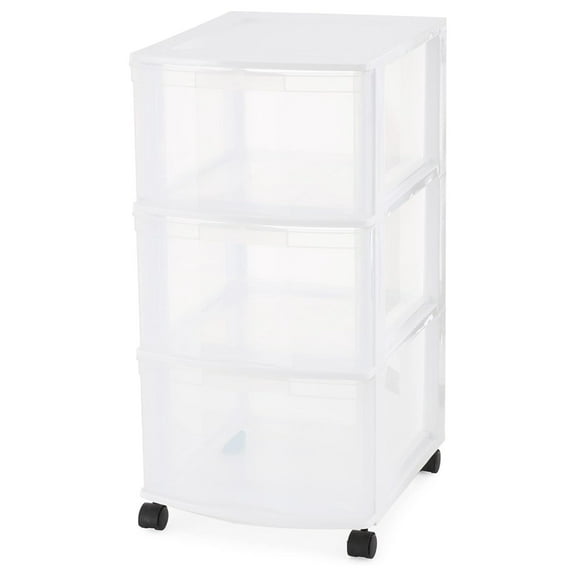 3-Drawer Organizer Cart, Plastic Drawer Storage, White 1 Pack