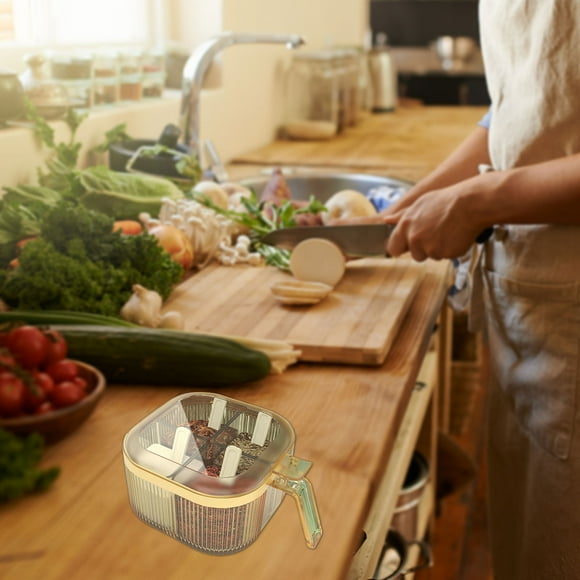 SuoKom 4 Compartment Seasoning Box with Separate Spoons, Ingredients, 4 Enclosed Storage Compartments, Seasoning Box with Lid Condiment Box, 4 Compartment
