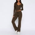 thumbnail image 2 of Conjunto de 2 piezas de manga larga para mujer: top con cuello en V y pantalones anchos, poliéster y spandex, tallas S-XL, 2 of 5